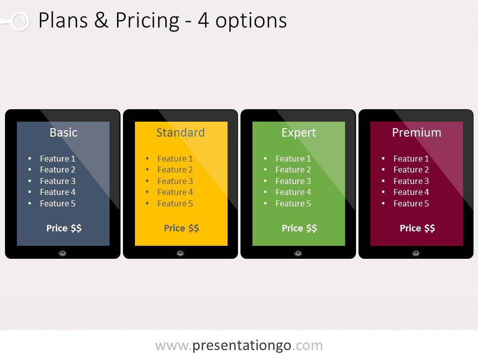 Plantilla PowerPoint gratis de Cuatro planes de precios