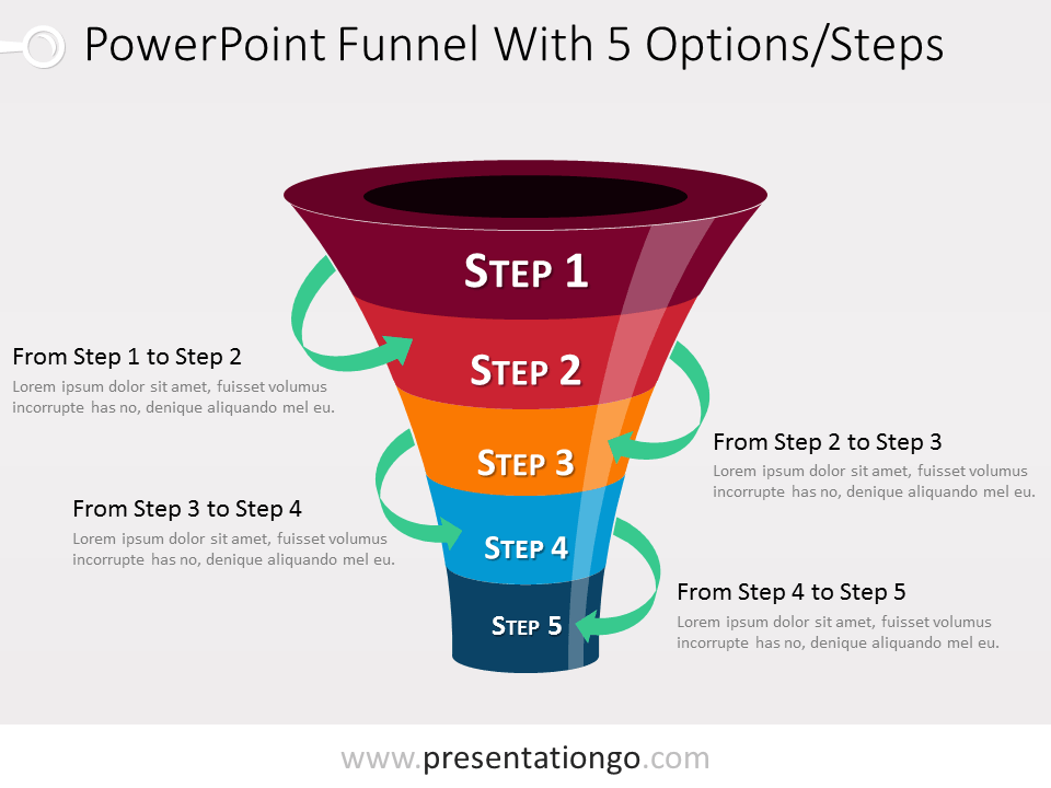 Embudo para PowerPoint gratis De 5 Niveles Con Flechas Verdes