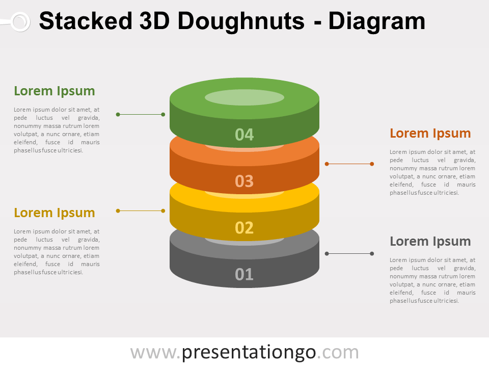 Diagrama PowerPoint de Donuts 3D Apilados Gratis