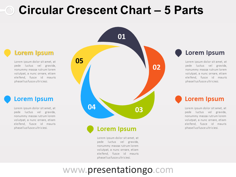 Gráfico Gratis de PowerPoint de Media Luna Circular de 5 Partes