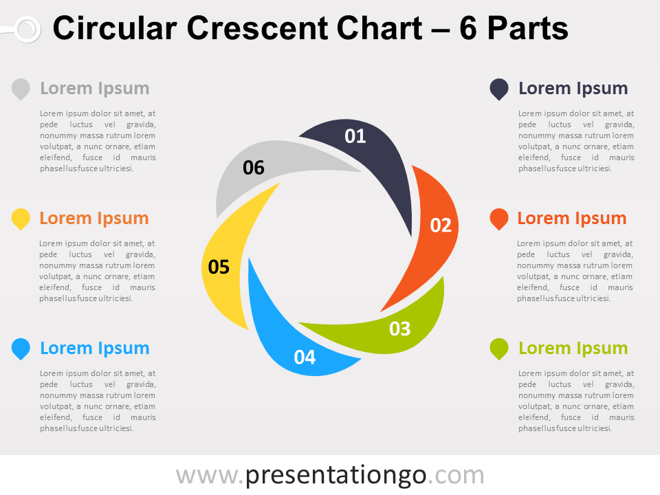 Gráfico Gratis de PowerPoint de Media Luna Circular de 6 Partes