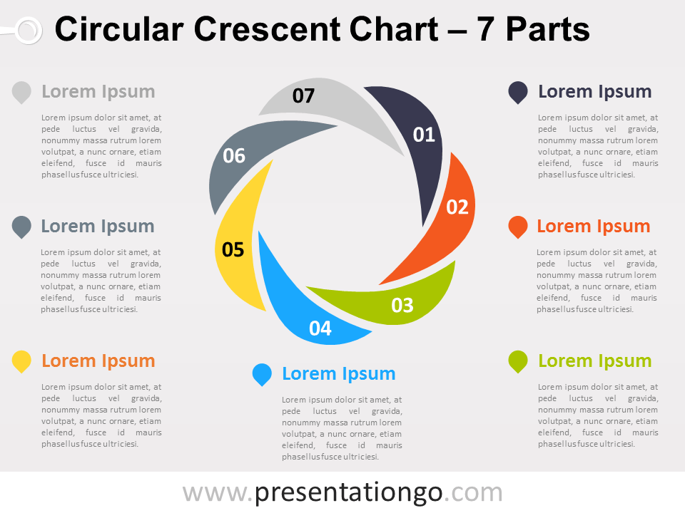 Gráfico Gratis de PowerPoint de Media Luna Circular de 7 Partes