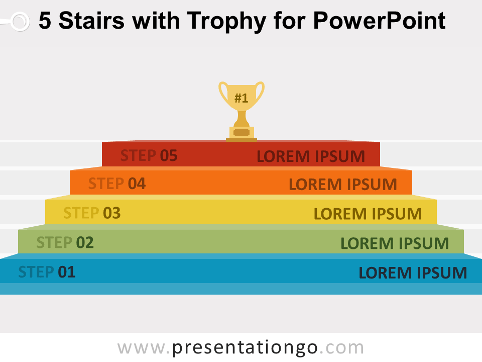 Diagrama Gratis de 5 Escaleras Con Trofeo Para PowerPoint