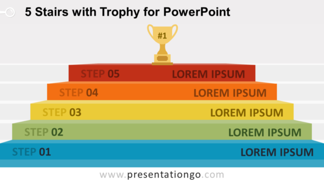 Diagrama Gratis de 5 Escaleras Con Trofeo Para PowerPoint
