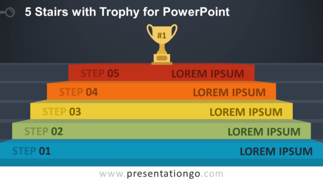 Diagrama Gratis de 5 Escaleras Con Trofeo Para PowerPoint