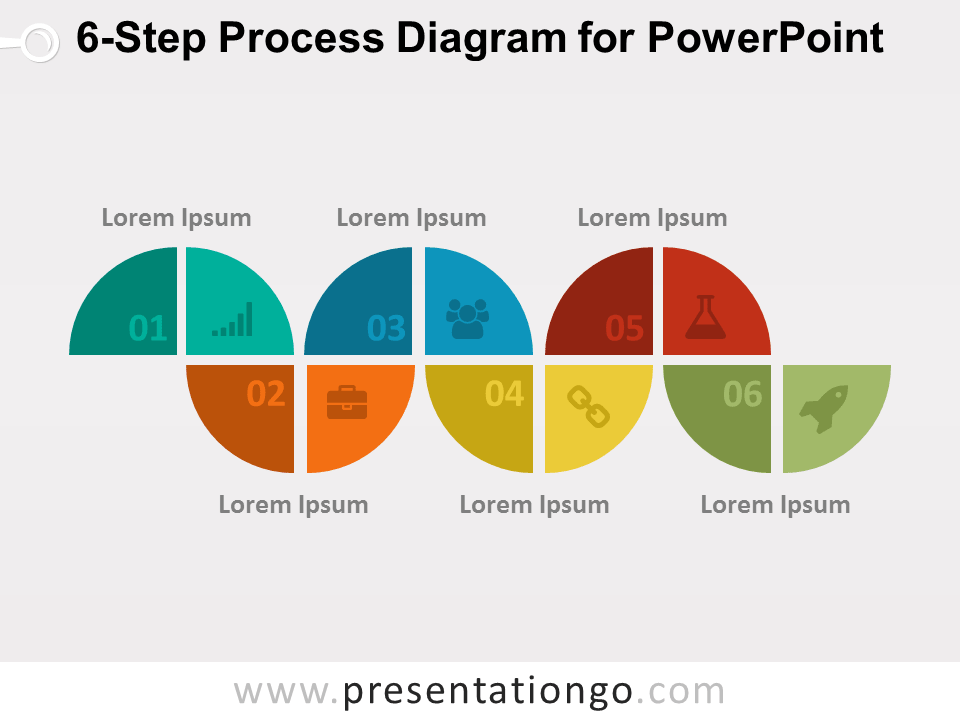 Diagrama Gratis de Proceso en 6 Pasos Para PowerPoint