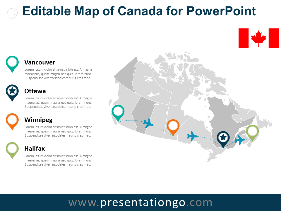 Mapa Editable Gratis de Canadá en PowerPoint
