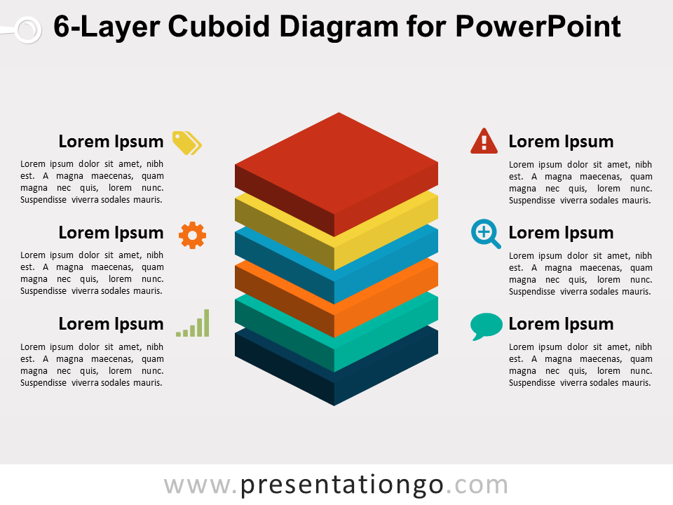 Diagrama Gratis de Cuboide de 6 Capas Para PowerPoint