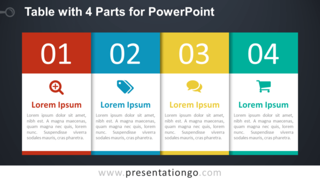 Diagrama Gratis de Tabla de 4 Partes Para PowerPoint