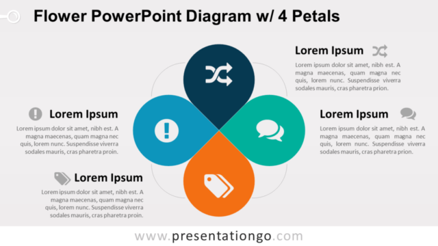 Diagrama Gratis de Flor Con 4 Pétalos Para PowerPoint