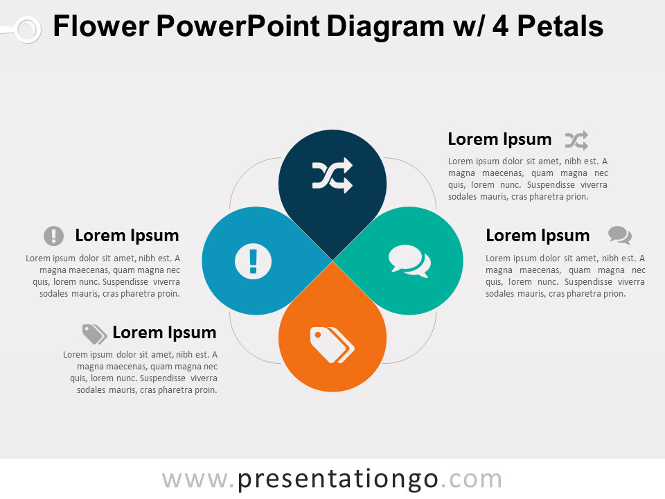 Diagrama Gratis de Flor Con 4 Pétalos Para PowerPoint