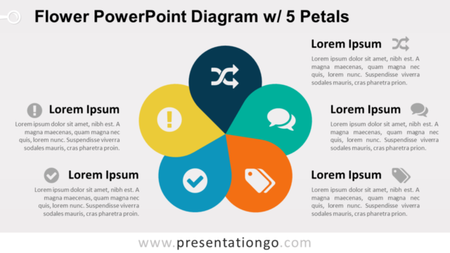 Diagrama Gratis de Flor Con 5 Pétalos Para PowerPoint