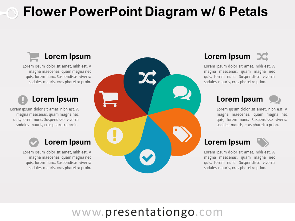 Diagrama Gratis de Flor Con 6 Pétalos Para PowerPoint