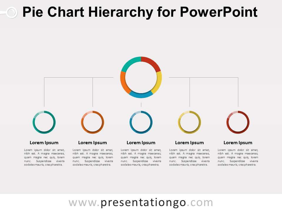 Diagrama Jerárquico Vertical Gratis Para PowerPoint Con Gráficos Circulares