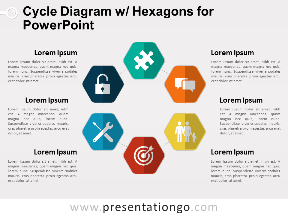 Diagrama Gratis de Ciclo Con Hexágonos Para PowerPoint