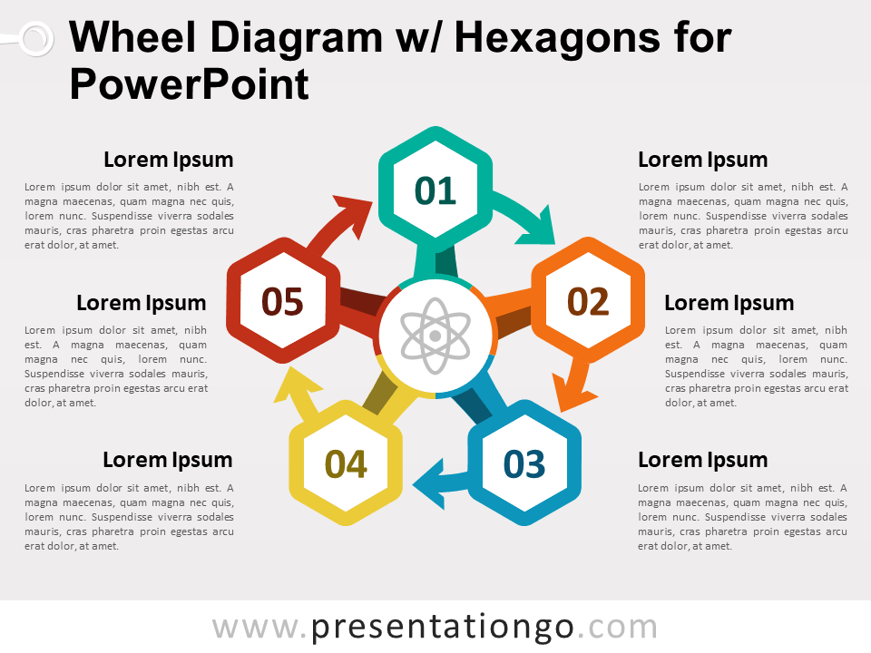 Diagrama Gratis de Rueda Con Hexágonos Para Powerpoint