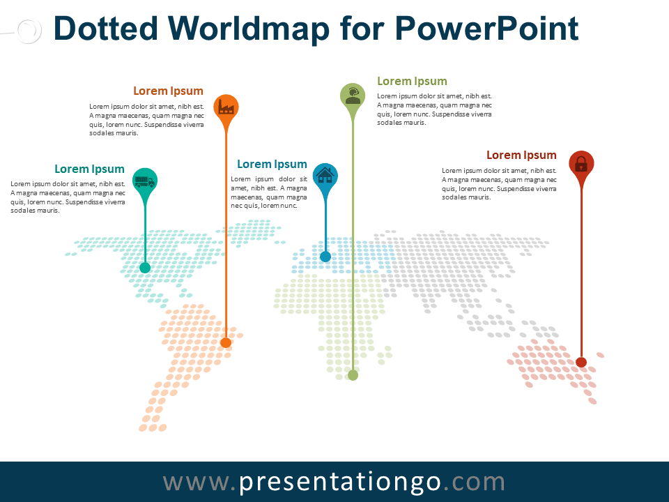 Mapa Del Mundo Punteado Con Alfileres Para PowerPoint Gratis