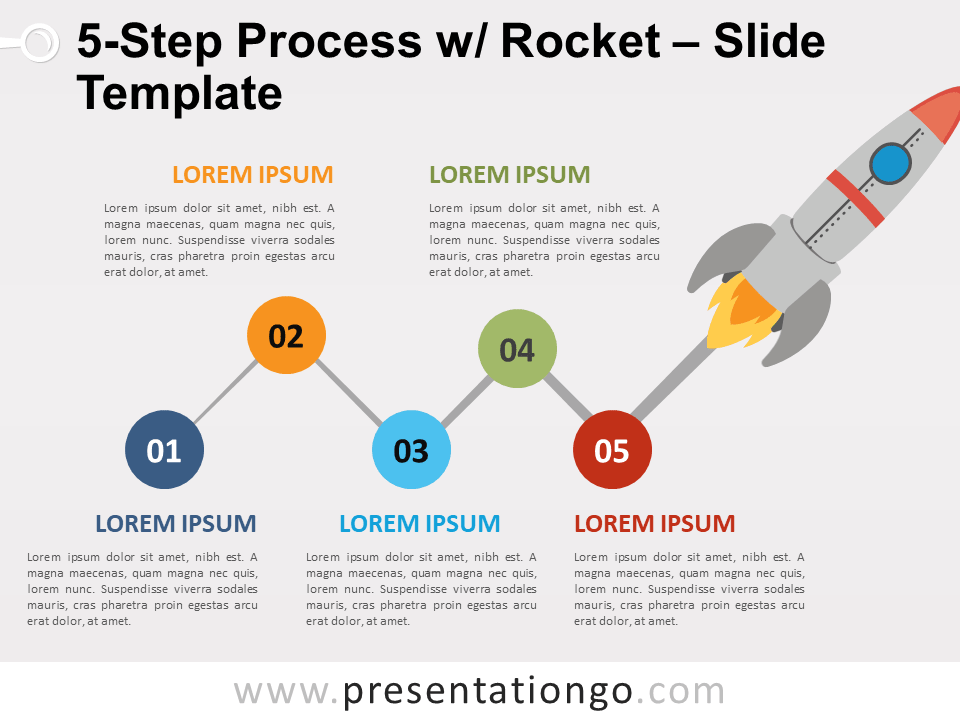 Proceso de 5 Pasos Con Cohete Gratis Para PowerPoint Y Google Slides