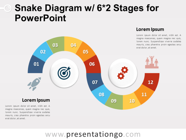 Diagrama Gratis de Serpiente Con 6x2 Etapas Para PowerPoint