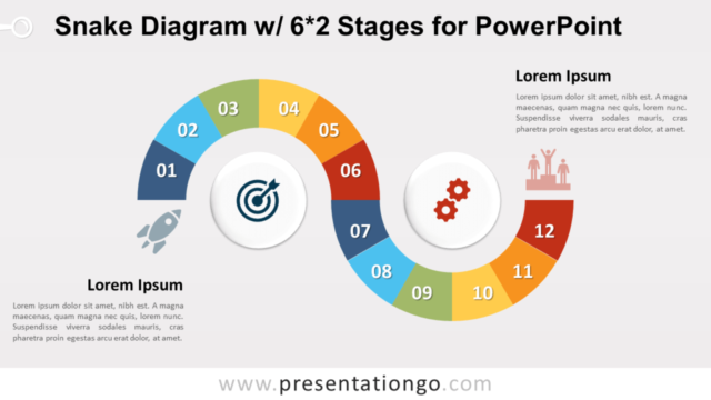 Diagrama Gratis de Serpiente Con 6x2 Etapas Para PowerPoint