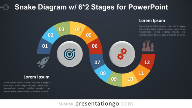 Diagrama Gratis de Serpiente Con 6x2 Etapas Para PowerPoint
