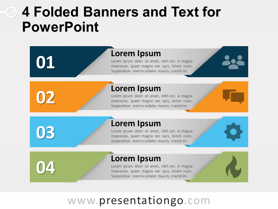 4 Banners Y Texto Plegados Para PowerPoint Gratis