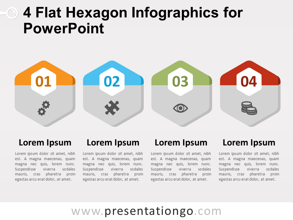 4 Infografías Planas de Hexágonos Para PowerPoint Gratis