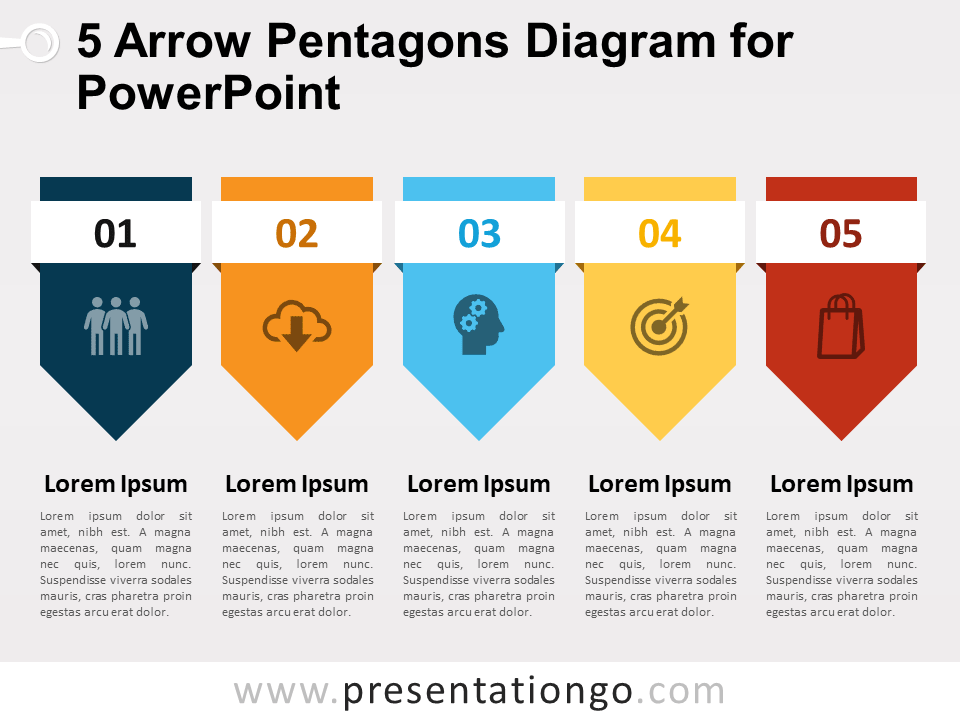 Diagrama Gratis de 5 Flechas Pentagonales Para PowerPoint