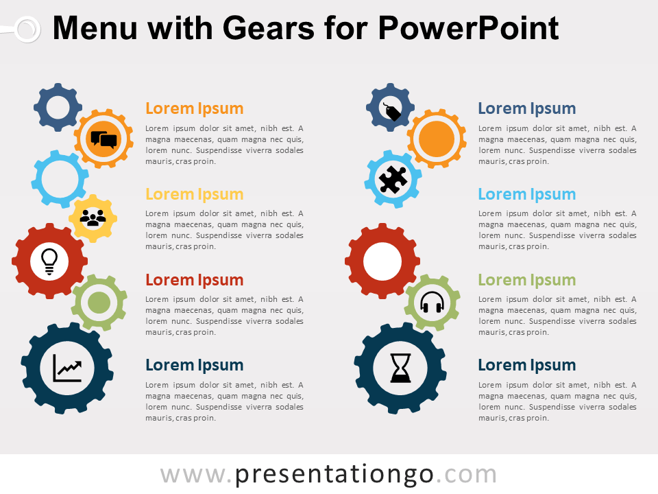 Menú de Engranajes Para PowerPoint Gratis