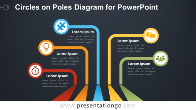Diagrama Gratis de Círculos en Postes Para PowerPoint