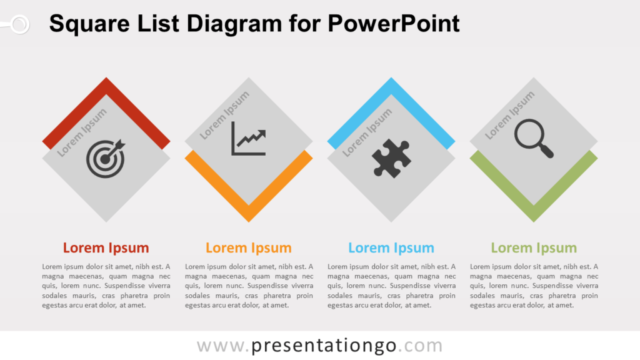 Diagrama Gratis de Lista Alternada de Cuadrados Para PowerPoint