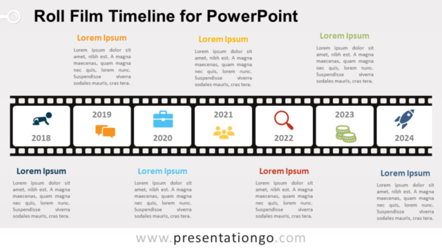 Diagrama Gratis de Línea de Tiempo de Rollo de Película Para PowerPoint