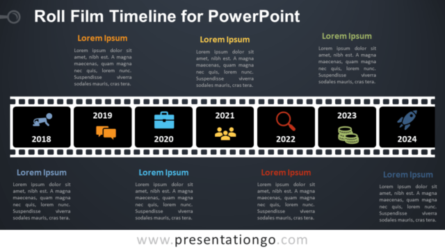 Diagrama Gratis de Línea de Tiempo de Rollo de Película Para PowerPoint