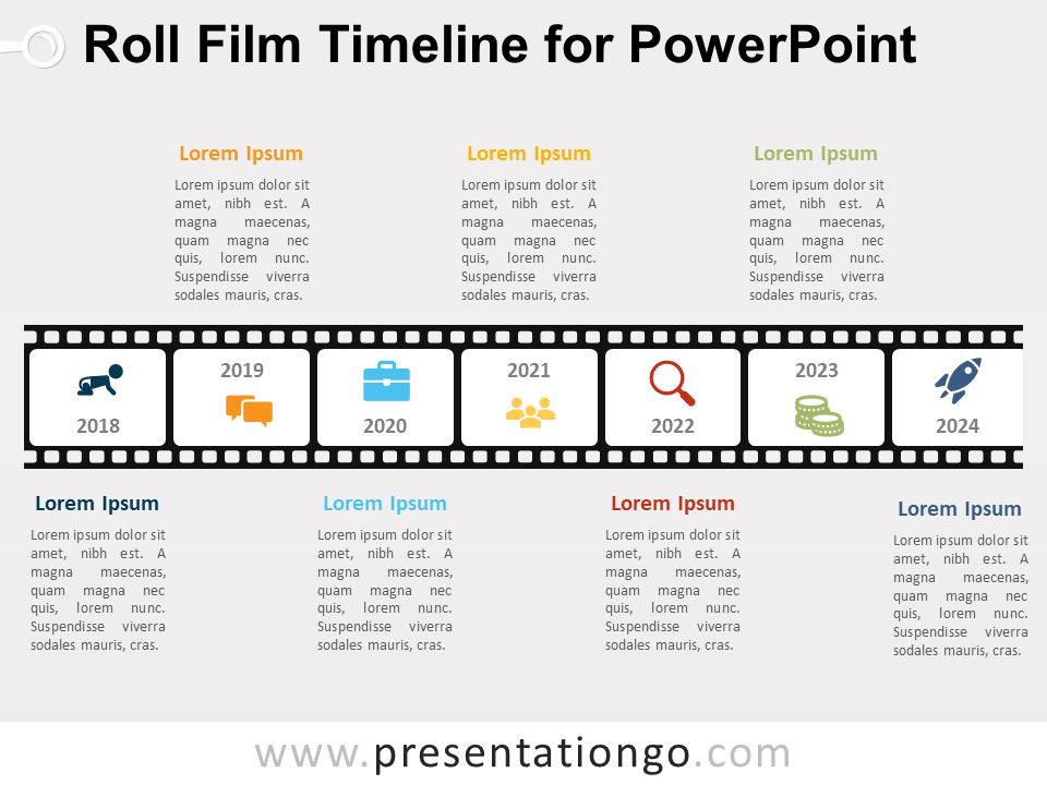 Diagrama Gratis de Línea de Tiempo de Rollo de Película Para PowerPoint