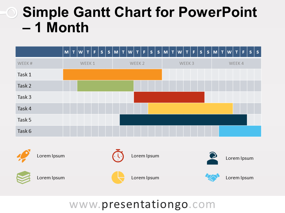Gráfico de Gantt Simple de 1 Mes Para PowerPoint Gratis