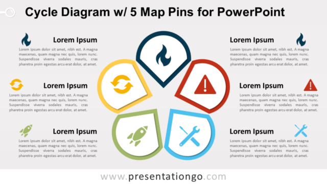 Diagrama Gratis de Ciclo Con 5 Alfileres de Mapa Para PowerPoint