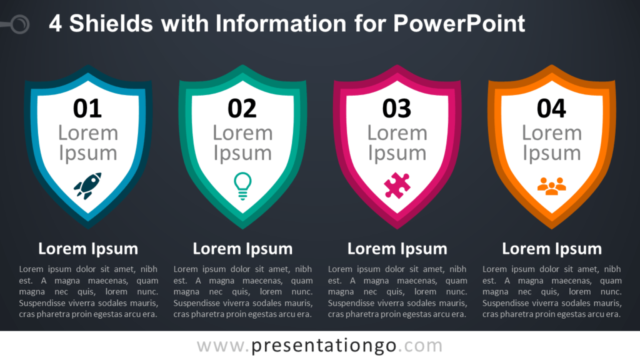 4 Escudos Con Información Para PowerPoint