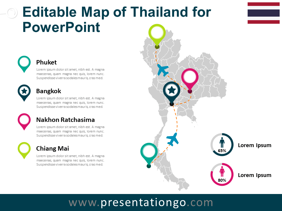 Mapa de Tailandia Gratis Para PowerPoint