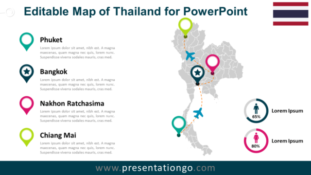 Mapa de Tailandia Gratis Para PowerPoint