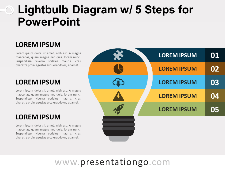 Diagrama de Bombilla de 5 Pasos Gratis Para PowerPoint