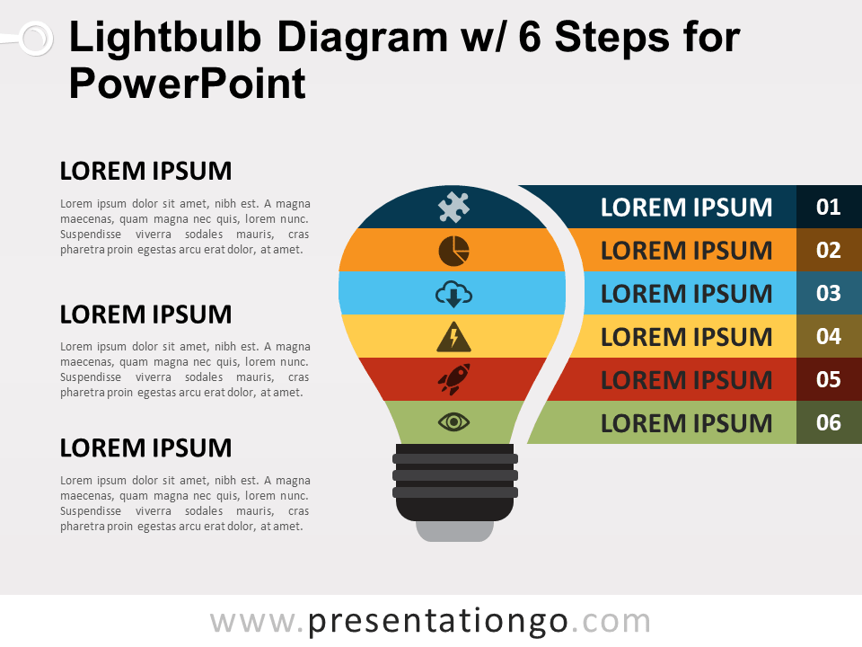 Diagrama de Bombilla de 6 Pasos Gratis Para PowerPoint
