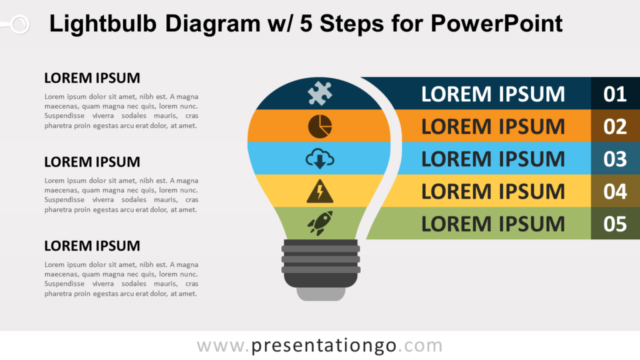 Diagrama de Bombilla de 5 Pasos Gratis Para PowerPoint