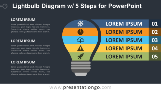 Diagrama de Bombilla de 5 Pasos Gratis Para PowerPoint