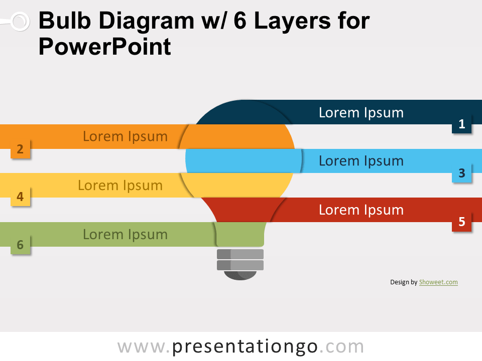 Diagrama de Bombilla Con 6 Capas Gratis Para PowerPoint
