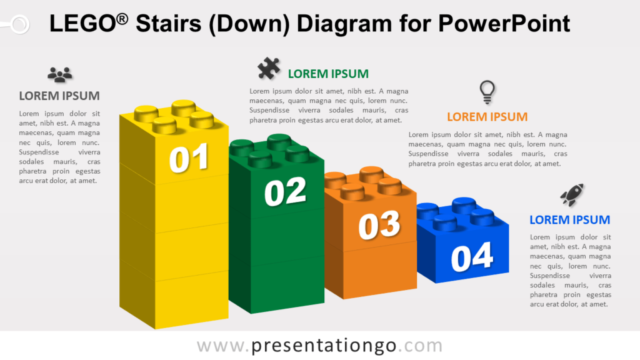 Diagrama de Escaleras Lego Descendentes Gratis Para PowerPoint