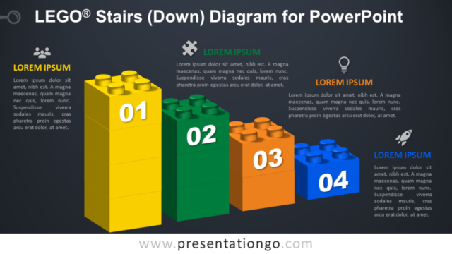 Diagrama de Escaleras Lego Descendentes Gratis Para PowerPoint
