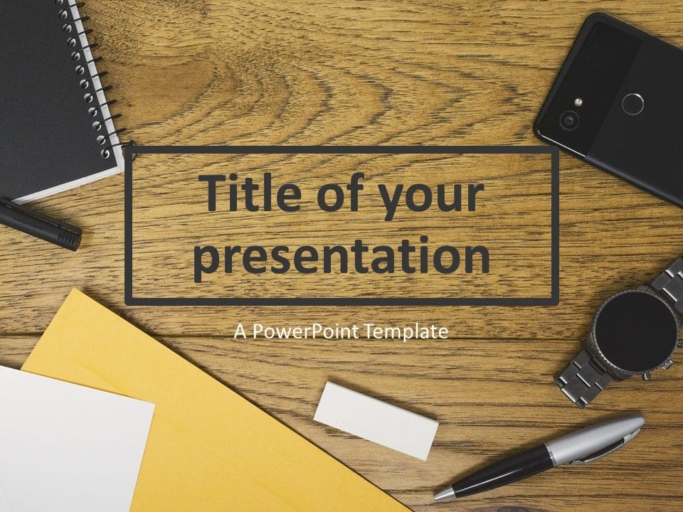 Plantilla de PowerPoint Gratis de Escritorio de Oficina de Madera Vista Superior