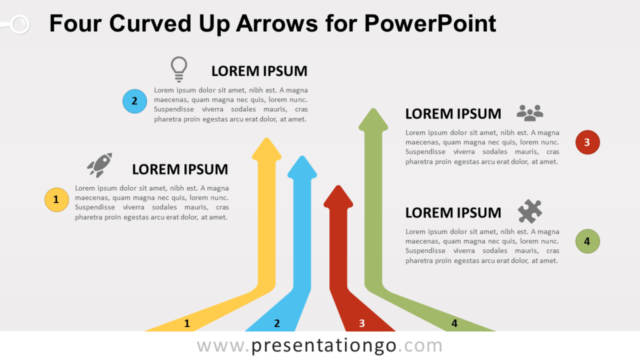 Cuatro Flechas Curvas Hacia Arriba Para PowerPoint Gratis