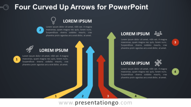 Cuatro Flechas Curvas Hacia Arriba Para PowerPoint Gratis
