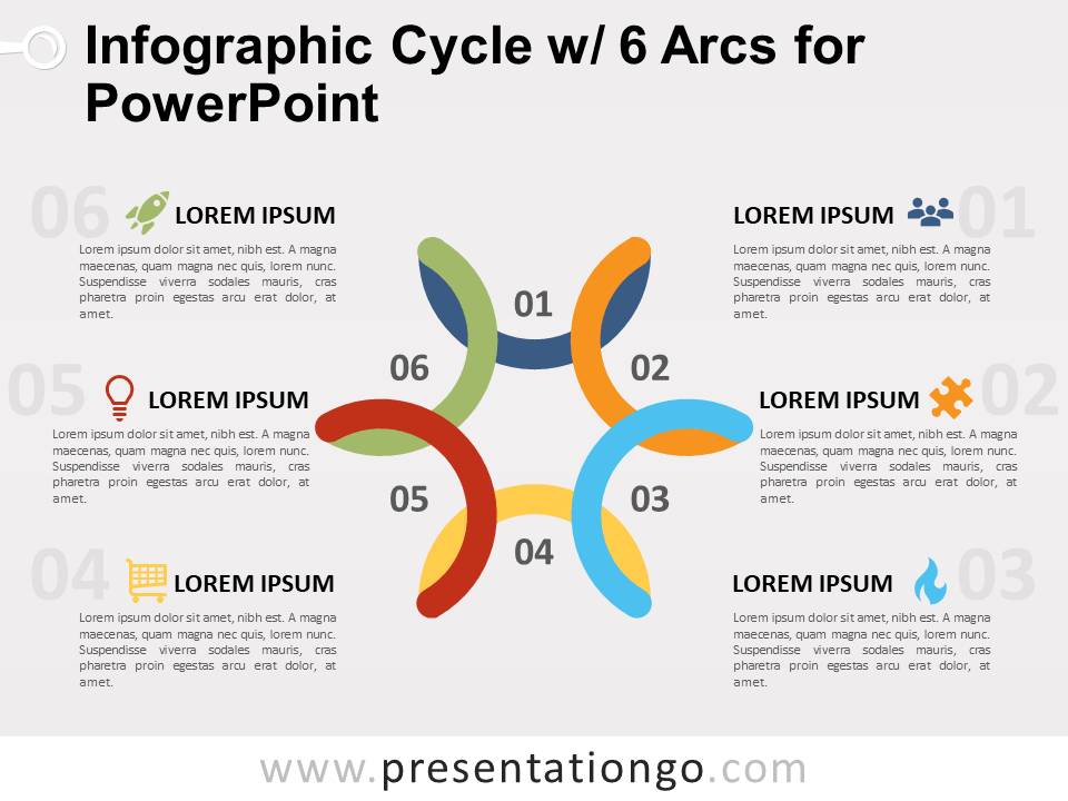 Infografía Cíclica Con 6 Arcos Gratis Para PowerPoint